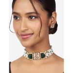 Buy Joules by Radhika Gold Finish Green & Off White Kundan Polki Choker Necklace & Earrings Set - Purplle