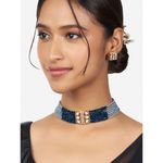 Buy Joules by Radhika Gold Finish Blue & Grey Kundan Polki Choker Necklace & Earrings Set - Purplle