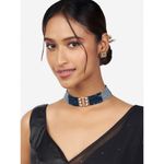 Buy Joules by Radhika Gold Finish Blue & Grey Kundan Polki Choker Necklace & Earrings Set - Purplle