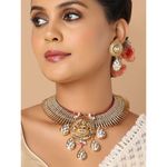 Buy Joules by Radhika Goddess Lakshmi Temple Pendant Choker Necklace In Gold And Red Tone - Purplle