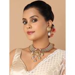 Buy Joules by Radhika Goddess Lakshmi Temple Pendant Choker Necklace In Gold And Red Tone - Purplle