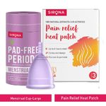 Buy Sirona FDA Approved Reusable Menstrual Cup (Large) with Pain Relief Heat Patches (Pack of 3) - Purplle