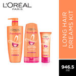 Buy L'Oreal Paris Dream Lengths Long Hair Dreams Kit (With Paraben Free Restoring Shampoo 704ml + Detangling Conditioner 192.5ml + No haircut Cream Leave In Conditioner 50ml) - Purplle