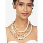 Buy Ahaanya Multi-Strand Gold & White Pearl & Chain Necklace NLJ95 - Purplle