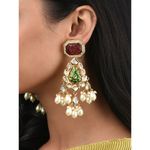 Buy Ahaanya Multi-Colour Kundan Polki Chandelier Earrings With Agates And Pearls O2AHAER22 - Purplle