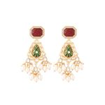 Buy Ahaanya Multi-Colour Kundan Polki Chandelier Earrings With Agates And Pearls O2AHAER22 - Purplle