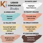 Buy KINDED Liquid Concealer Full Coverage Colour Corrector Contour Waterproof HD Pro Master Series for Dry & Oily Skin Dark Circles & Spots (Creamy Matte, White Light & Contour Brown Combo, 6 ml each) - Purplle