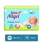 Buy Little Angel Premier Pants Baby Diaper, New Born (NB/XS) Size, 28 Count, Cottony Soft Material, Wetness Indicator, Breathable Layer, Extra Dry Core, Stretchable Sides, Pack of 1, up to 5 kgs - Purplle