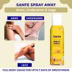 Buy Sanfe Painless & Detan Hair Removal Spray Foam - 200 ml | For Chest, Legs, Arms & UnderArm | Removes Hair in 10 Minutes with Skin Detan | Orange Peel, Aloevera, Vitamin E & Niacinamide - Purplle