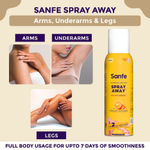 Buy Sanfe Painless & Detan Hair Removal Spray Foam - 200 ml | For Chest, Legs, Arms & UnderArm | Removes Hair in 10 Minutes with Skin Detan | Orange Peel, Aloevera, Vitamin E & Niacinamide - Purplle