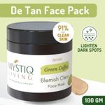 Buy Mystiq Living Tan Removal Face Pack Green Coffee Blemish Clear Face Mask (100 GM) with Kojic Acid, Anti Pigmentation, Dark Spot Removal, De Tan, Skin Brightening & Glowing Skin For Women & Men - Purplle