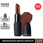 Buy FACES CANADA Weightless Matte Lipstick - Forsake Beauty 01, 4.5 gm | High Pigment | Smooth One Stroke Glide | Moisturizes & Hydrates Lips | Vitamin E, Jojoba & Almond Oil - Purplle