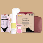 Buy Carmesi Menstrual Hygiene Day Combo | Rash-Free Pads, Facial Razor, Bikini Razor, Body Razor Mini, Natural Deodorant Roll-on | Free Travel Essentials Pouch Combo of 6 - Purplle