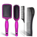 Buy Majestique Hair Brush Set - Paddle Brush, Styling Brush, Tail Comb & Wide Tooth Comb for Women & Men, Great on Wet or Dry Hair - 4Pcs/Purple - Purplle