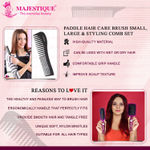 Buy Majestique Hair Brush Set - Paddle Brush, Styling Brush, Tail Comb & Wide Tooth Comb for Women & Men, Great on Wet or Dry Hair - 4Pcs/Purple - Purplle