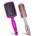 Buy Majestique Professional Paddle and Round Hair Brush Set, Soft Nylon Bristles for Blow Drying and Styling - 2Pcs/Multicolor - Purplle