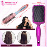 Buy Majestique Professional Paddle and Round Hair Brush Set, Soft Nylon Bristles for Blow Drying and Styling - 2Pcs/Multicolor - Purplle