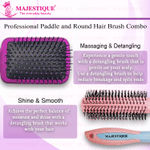 Buy Majestique Professional Paddle and Round Hair Brush Set, Soft Nylon Bristles for Blow Drying and Styling - 2Pcs/Multicolor - Purplle