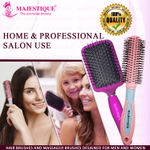 Buy Majestique Professional Paddle and Round Hair Brush Set, Soft Nylon Bristles for Blow Drying and Styling - 2Pcs/Multicolor - Purplle