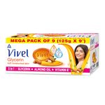 Buy Vivel Glycerin Bathing Bar Soap for Soft Moisturized Skin with Pure Almond Oil & Vitamin E, 1125g (125g - Pack of 9), Soap for Women & Men - Purplle