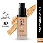 Buy FACES CANADA Flawless Matte Foundation - Caramel Natural 023, 30 ml | 3-in-1 Foundation + Moisturizer + Concealer | 12 HR Hydration + SPF 18 | Full HD Matte Coverage | Lightweight | Anti Ageing - Purplle