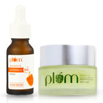 Buy Plum Night Routine combo , 15% Vitamin C Face Serum (20 ml) + Green Tea Clarity Night Gel (50 ml) - Purplle