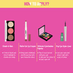 Buy Swiss Beauty Funk It Up Look Kit|Matte Cat Lip Crayon 07| Ultimate Eyeshadow Pallete 08|Cheek -A-Boo Pallete 02| Pop Sty Eyeliner Green With Rainbow Pouch & Free Stickons & Badge 18.5 gm - Purplle