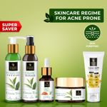 Buy Good Vibes Skincare Regime For Acne Prone (Green Tea Face Wash+ Green Tea Toner+ Tea Tree & Papaya Face Serum+ Tea Tree Nourishing Gel+ Sunscreen with SPF 30) - Purplle