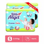 Buy Little Angel Premier Pants Baby Diapers, Small (S) Size, 72 Count, Combo Pack of 2, 36 Count/pack with Wetness Indicator, 5-8 Kg - Purplle