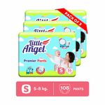 Buy Little Angel Premier Pants Baby Diapers, Small (S) Size, 108 Count, Combo Pack of 3, 36 Count/pack with Wetness Indicator, 5-8 Kg - Purplle