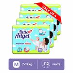 Buy Little Angel Premier Pants Baby Diapers, Medium (M) Size, 112 Count, Combo Pack of 4, 28 Count/pack with Wetness Indicator, 7-11 Kg - Purplle