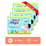 Buy Little Angel Premier Pants Baby Diapers, Extra Large (XL) Size, 80 Count, Combo Pack of 4, 20 Count/pack with Wetness Indicator, 12-15 Kg - Purplle