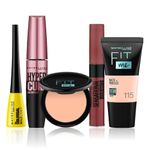 Buy Maybelline NewYork Party Diva Essentials 4 | Fit Me Compact 115(8 g) | Fit Me Liquid Foundation Tube 115(18 ml) | Hypercurl Mascara Waterproof Very Black (9.2 g) | Colossal Bold Eyeliner Black(3g) |Sensational Liquid Lipstick 21 Nude Nuance (7 ml) - Purplle