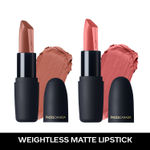 Buy FACES CANADA Festive Glam - Weightless Matte Lipstick Pack of 2 - Buff Nude & Peach Candy (4.5gx2) | Highly Pigmented Lip Color | Smooth One Stroke Glide | Moisturizes & Hydrates Lips | Vitamin E, Jojoba & Almond Oil Enriched - Purplle