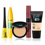 Buy Maybelline NewYork Chic & Charming Essentials Kit 3 |Fit Me Compact 128(6 gm) | Fit Me Liquid Foundation 128 (18 ml) | Colossal Mascara Black (10 gm) |Colossal Eyeliner Black (3 gm) |Sensational Liquid Lipstick 21 Nude Nuance (7 ml) - Purplle