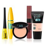 Buy Maybelline NewYork Chic & Charming Essentials Kit 4 |Fit Me Compact 115(6 g) | Fit Me Liquid Foundation 115 (18 ml) | Colossal Volume Express Mascara - Black (10 g) | Colossal Eyeliner Black(3g) |Sensational Liquid Lipstick 21 Nude Nuance (7 ml) - Purplle