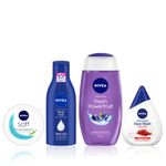 Buy NIVEA Refresh & Revive Skin Combo 1(Powerfruit Fresh Shower Gel(250ml) + Saffron Face Wash(100ml) + Almond Oil Body Lotions(120ml) + SOFT Light cream(100ml)) - Purplle