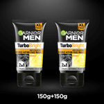 Buy Garnier Men Turbo Bright Double Action Face Wash, Deep Cleansing Anti Pollution Face Wash with Charcoal and Vitamin C, Suitable for all Skin Types, 150g x2 (Pack of 2) - Purplle