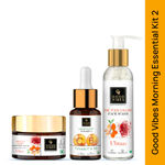 Buy Good Vibes Morning Essential Kit 2 - Ubtan De Tan Glow Face Wash (120 ml) + Vitamin C & B3 (Niacinamide) Skin Glow Face Serum (10 ml) + Ubtan De-tan Glow Light Day Cream (50 gm) Combo of 3 - Purplle