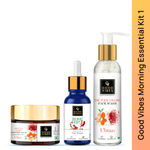 Buy Good Vibes Morning Essential Kit 1 - Ubtan De Tan Glow Face Wash (120 ml) + Rosehip Radiant Glow Face Serum (10 ml) + Ubtan De-tan Glow Light Day Cream (50 gm) - Purplle