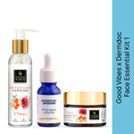 Buy Good Vibes x Dermdoc Face Essential Kit 1 - (Good Vibes De Tan Glow Face Wash (120 ml) + DERMDOC 10% Niacinamide Face Serum (15 ml) + Good Vibes Ubtan De-tan Glow Light Day Cream (50 gm)) - Purplle