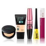 Buy Maybelline NewYork Glamour on the Go Kit 1 | Fit Me Compact 128(6 gm) | Fit Me Liquid Foundation Tube 128(18 ml) | Hypercurl Mascara Waterproof Very Black (9.2 gm) | Colossal Eyeliner Black(3 gm) |Super Stay Liquid Lipstick 115(5 gm) - Purplle