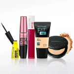Buy Maybelline NewYork Glamour on the Go Kit 1 | Fit Me Compact 128(6 gm) | Fit Me Liquid Foundation Tube 128(18 ml) | Hypercurl Mascara Waterproof Very Black (9.2 gm) | Colossal Eyeliner Black(3 gm) |Super Stay Liquid Lipstick 115(5 gm) - Purplle