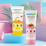 Buy Mamaearth Radiant Skin Care Duo: Multani Mitti Face Wash + Vitamin C Sunscreen (100 ml + 50 gm) - Purplle