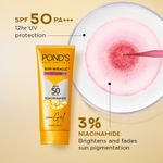 Buy PONDS SUNSCREEN GEL SPF 50 PA+++ with 1% Niacinamide C serum for UVA/B, matte finish, No white cast, Even toned skin, 50gm - Purplle