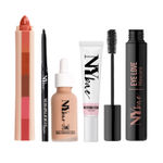 Buy NY Bae Bestsellers Kit | Medium Skin | Strobe Cream -Pink Topaz (12g)| Glowy Serum Foundation (30ml)| Lip Crayon - Nude pink and brown shades(6.5g) | Black Kajal(0.30g) | Volume Mascara (8ml)| Highligher | Everyday Glowy Makeup - Purplle
