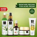 Buy Good Vibes Skincare Regime For Acne Prone (Green Tea Face Wash 120 ml, Green Tea Toner 120 ml, Tea Tree & Papaya Face Serum 10 ml, Tea Tree Oil Control Light Gel Creme 50 g, Sunscreen with SPF 30 - 100 gm) - Purplle