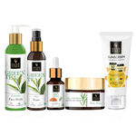Buy Good Vibes Skincare Regime For Acne Prone (Green Tea Face Wash 120 ml, Green Tea Toner 120 ml, Tea Tree & Papaya Face Serum 10 ml, Tea Tree Oil Control Light Gel Creme 50 g, Sunscreen with SPF 30 - 100 gm) - Purplle