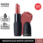 Buy Faces Canada Weightless Matte Lipstick |Jojoba & Almond Oil | Highly pigmented | Smooth One Stroke Color | Keeps Lips Moisturized | Subtle Mauve 4.5 gm - Purplle