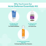 Buy The Derma Co. Acne Defense Trio Kit: 1% Salicylic Acid Gel Facewash (100 ml) + 2% Salicylic Acid Serum (8 ml) + 1% Hyaluronic Sunscreen (50 gm) - Purplle